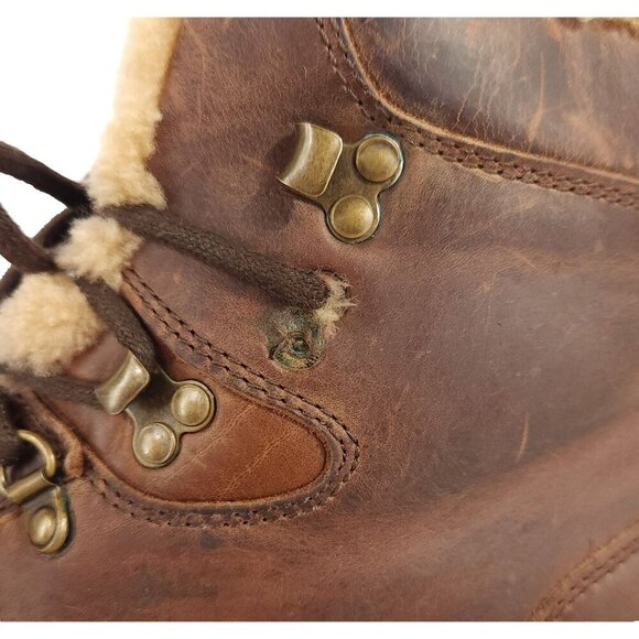 Belstaff Gorge Hiker Boots Size 45 US 12 Mens Brown Leather Shearling $450 - Picture 9 of 16